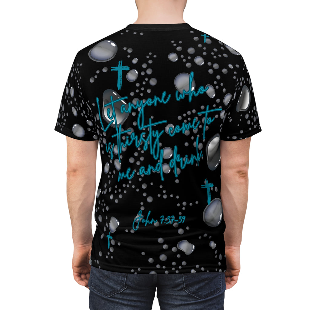 Jesus Script Cross Tee — Black Water Pattern Christian T-Shirt