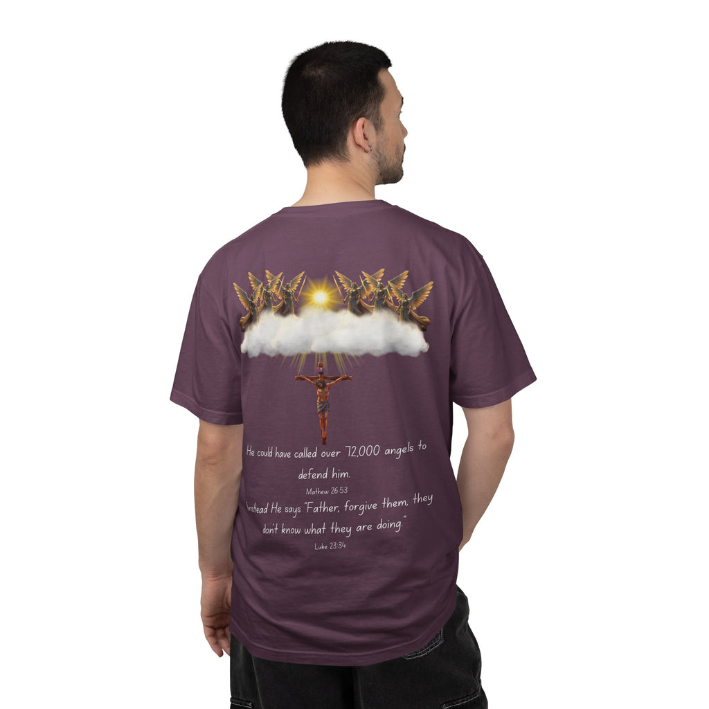 Christian Mercy & Forgiveness T-Shirt — Scripture Cross Back Design