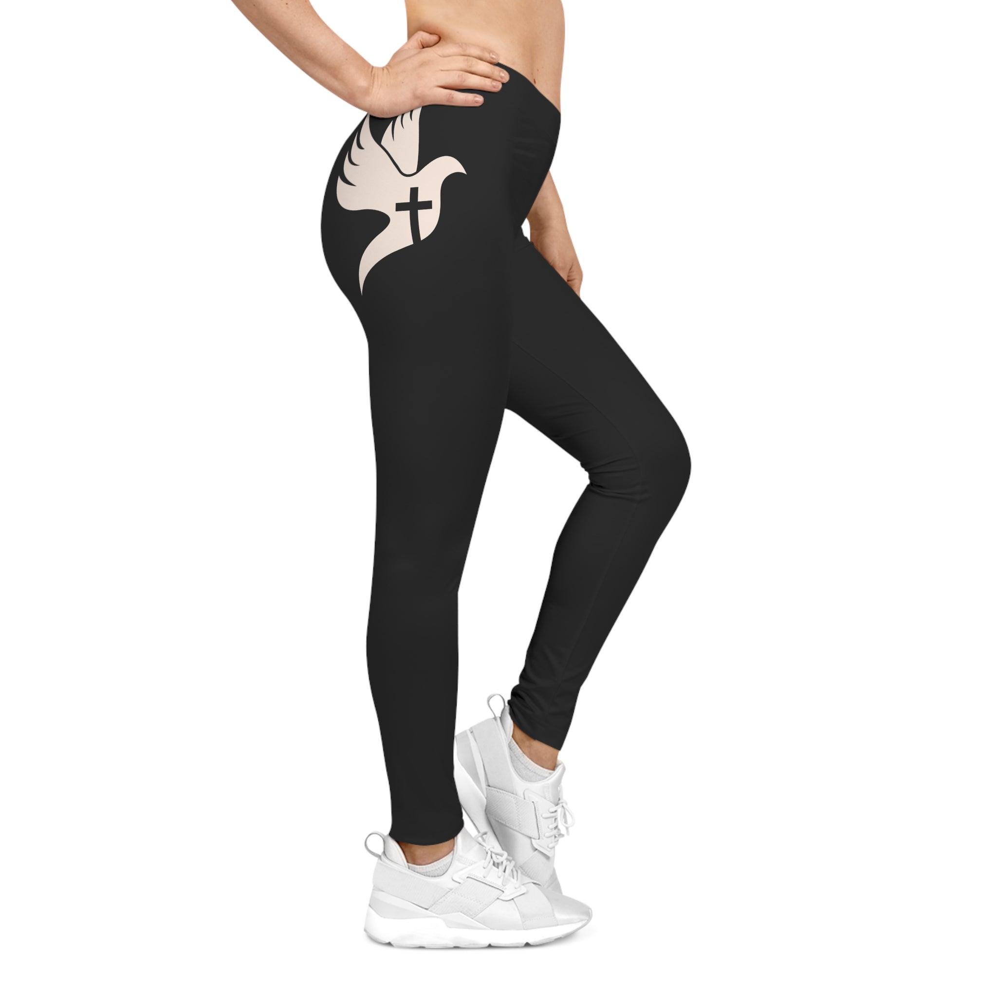 Faith Cross Dove Leggings — "Saved by Grace" Dove Women's Black Spiritual Activewear