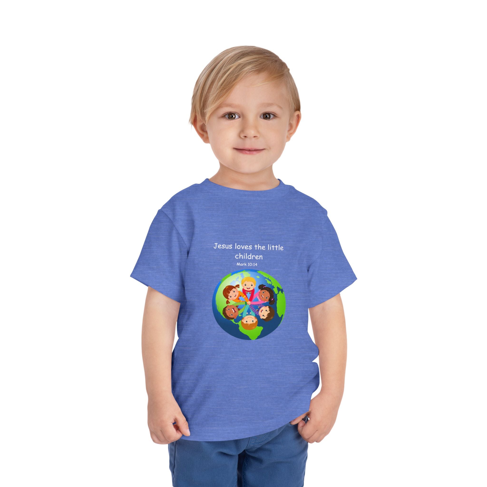 Kids' Christian Tee - "Jesus Loves the Little Children" Rainbow World Shirt