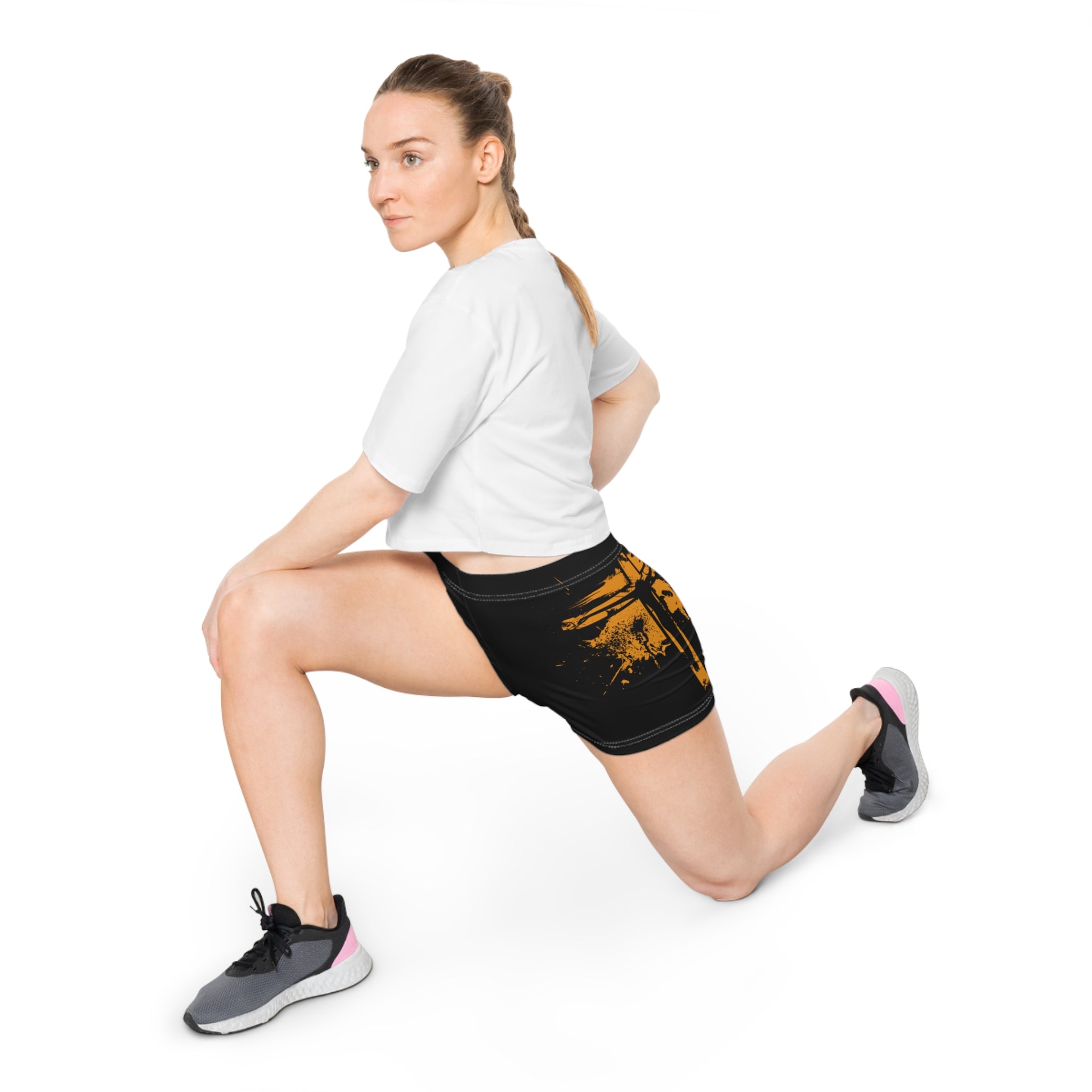 Women's Christian Cross Faith Shorts — 'Jesus Is King' Black & Gold Active Shorts