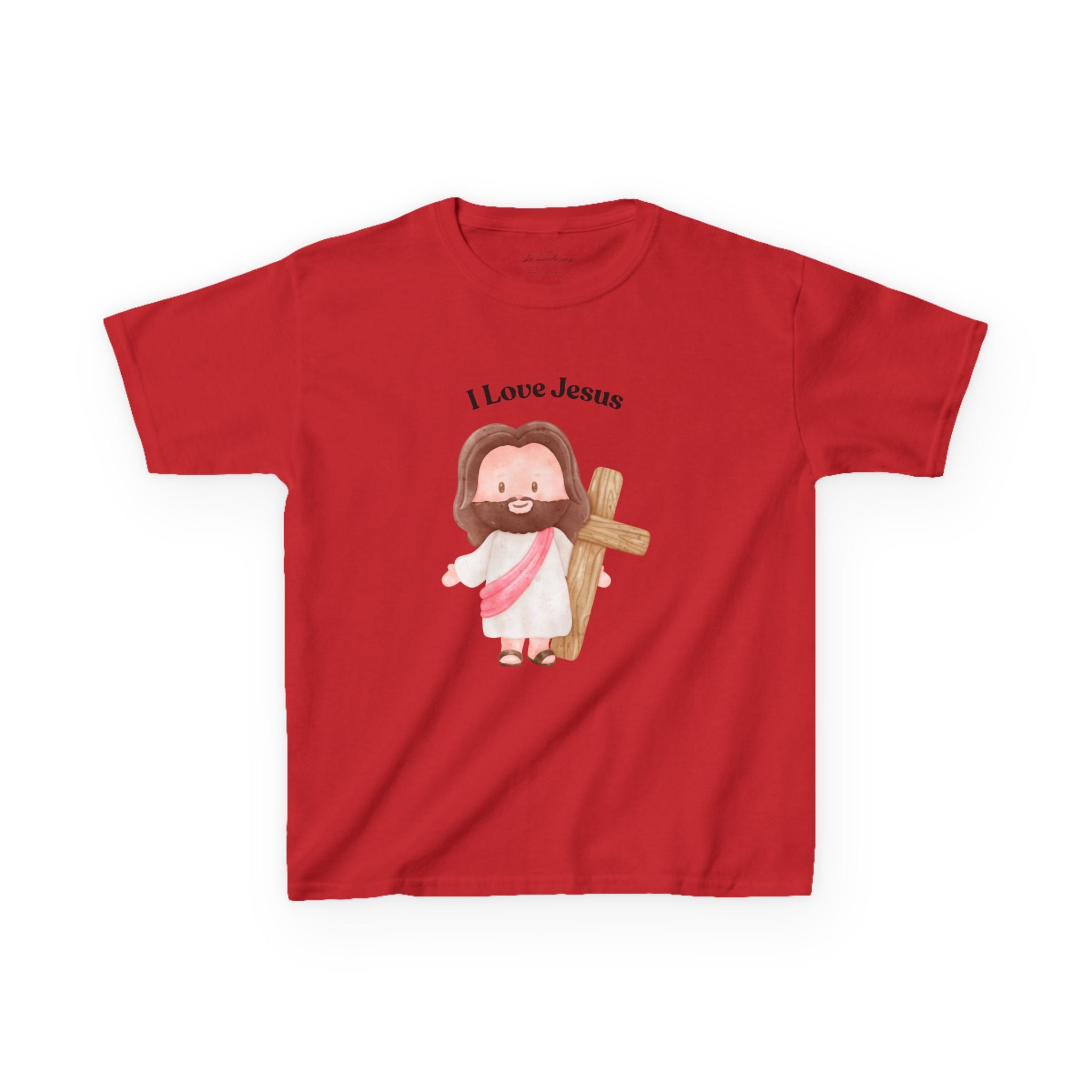 Kids T-Shirt — Cute "I Love Jesus" Cartoon Jesus Holding Cross — Christian Easter Gift for Children