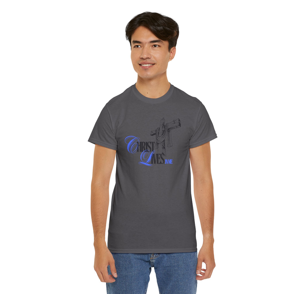 Christian Cross Tee — “Christ Lives in Me” Scripture Shirt (Galatians 2:20)