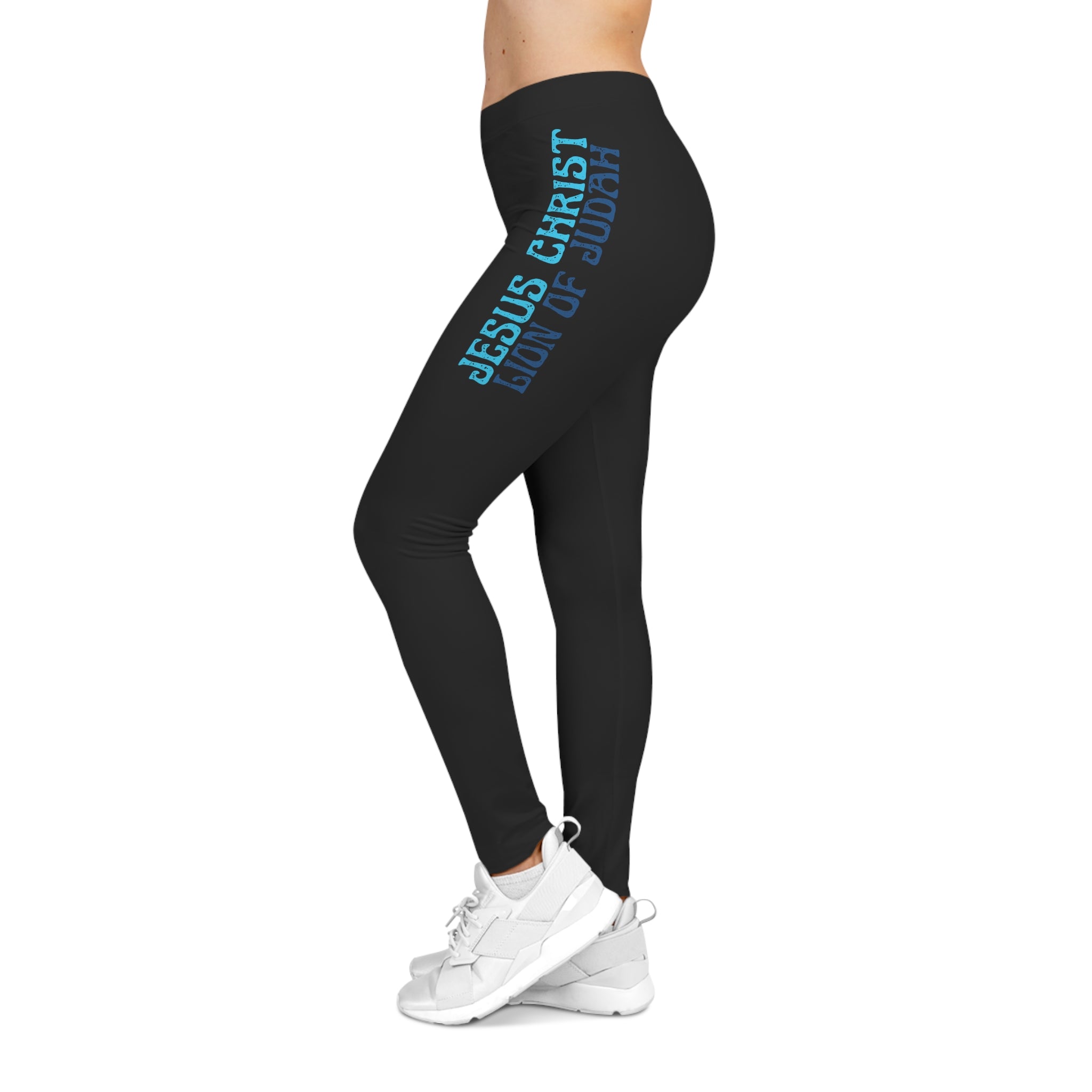 Lion of Judah Black & Blue Leggings — Christian Faith Graphic Leggings