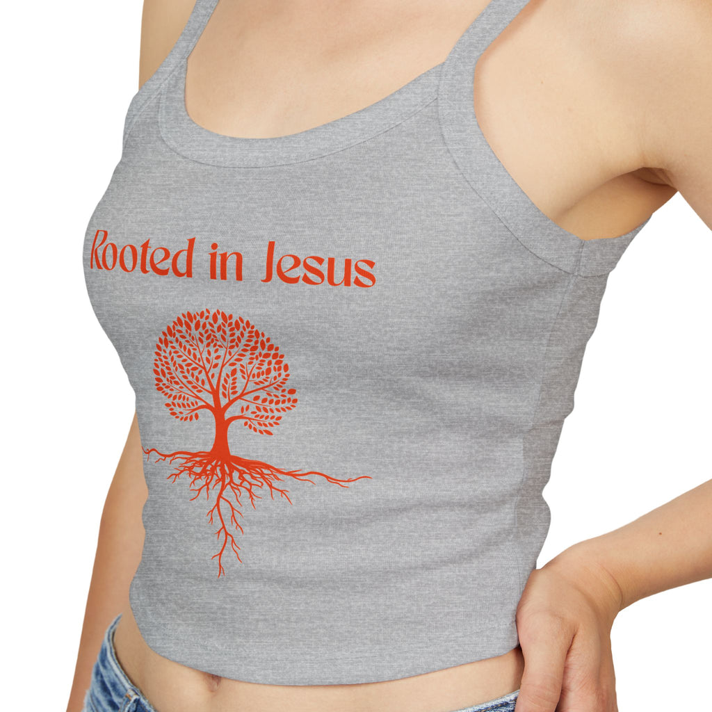 Rooted in Jesus Wide Spaghetti Strap Tank - Women's Faith Graphic Tank Top