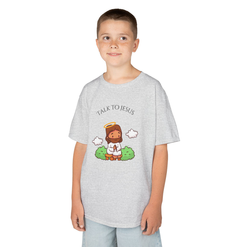 Kids Tee — Cute "Talk to Jesus" Cartoon Jesus Graphic Youth Faith Shirt