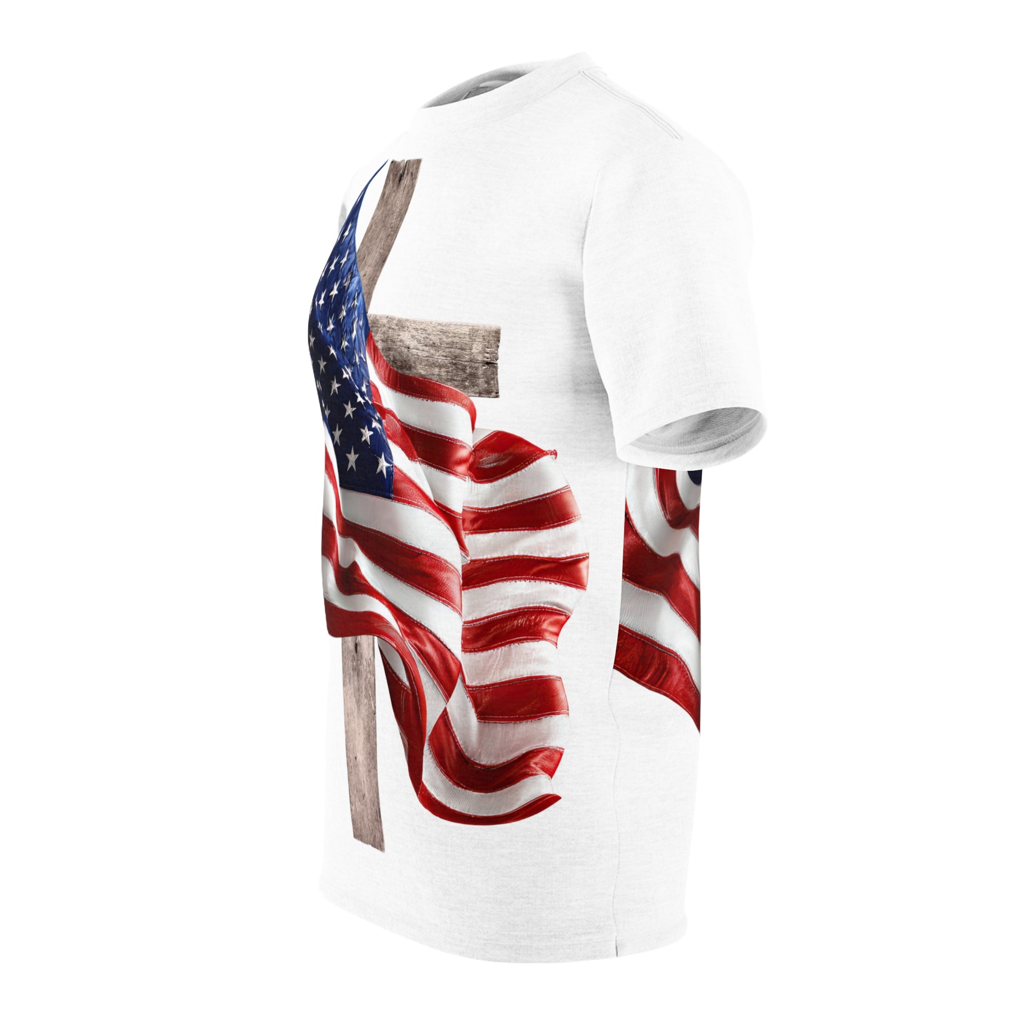 Patriotic Cross Tee — American Flag Christian T-Shirt