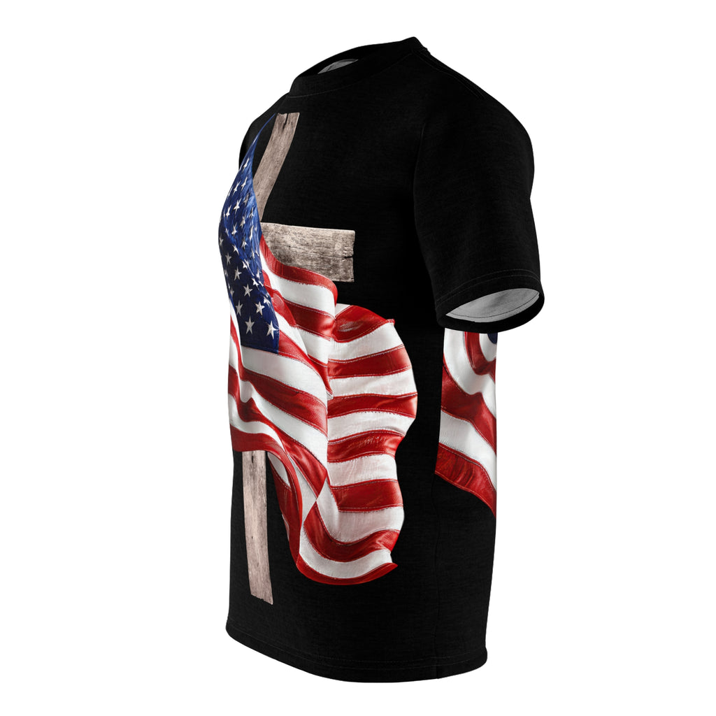 Patriotic Cross Tee — American Flag Christian T-Shirt