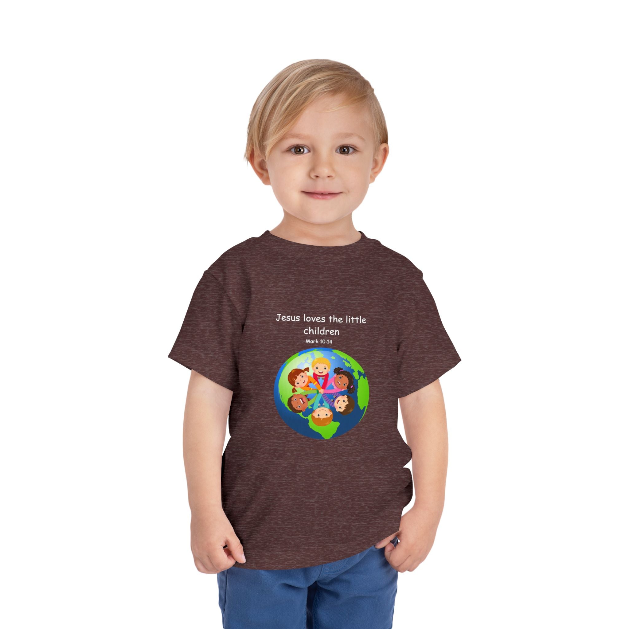 Kids' Christian Tee - "Jesus Loves the Little Children" Rainbow World Shirt