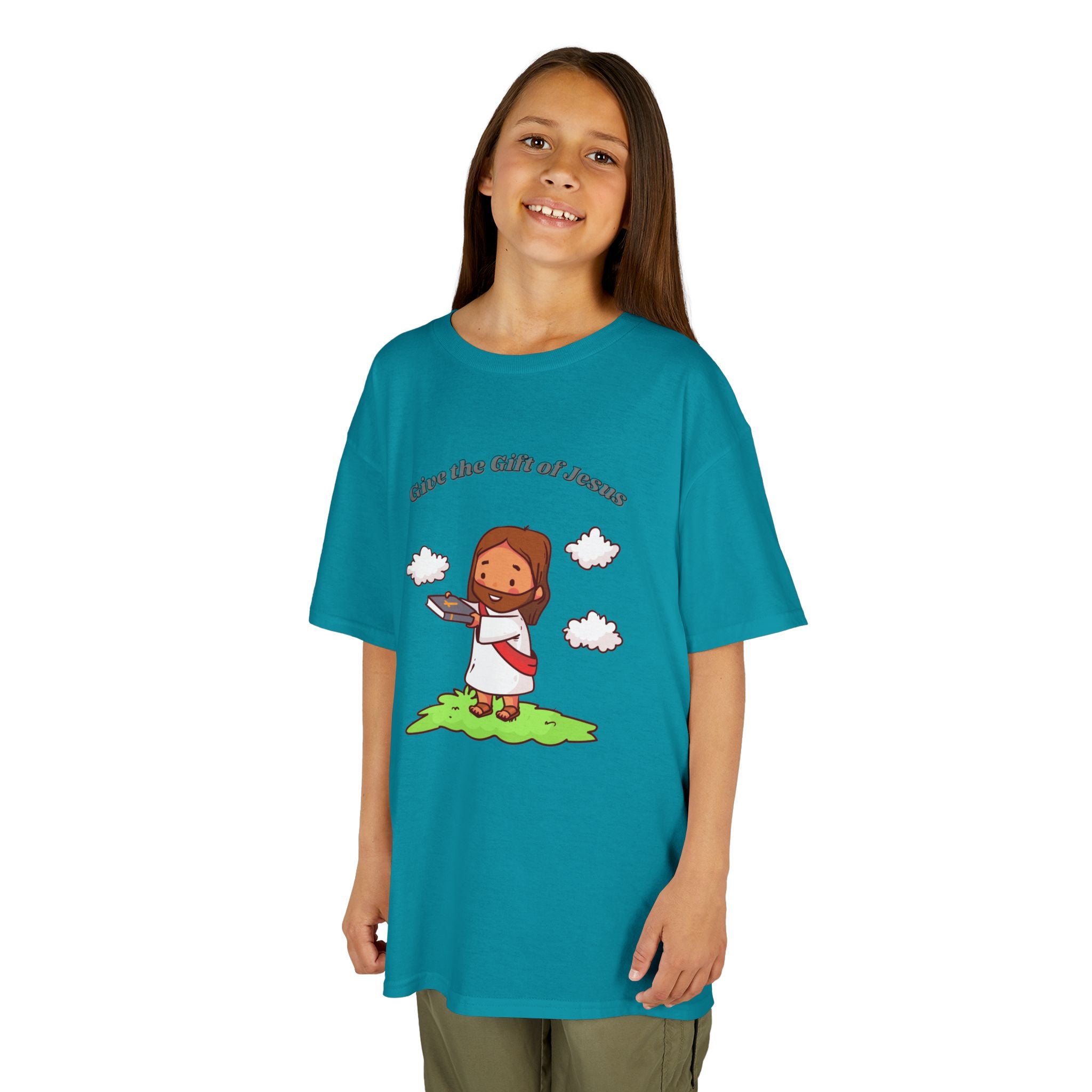 Kids T‑Shirt — Cute Jesus Graphic “Give the Gift of Jesus” | Christian Holiday Gift