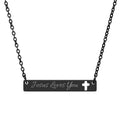 Engraved Cutout Cross Bar Necklace — "Jesus Loves You"