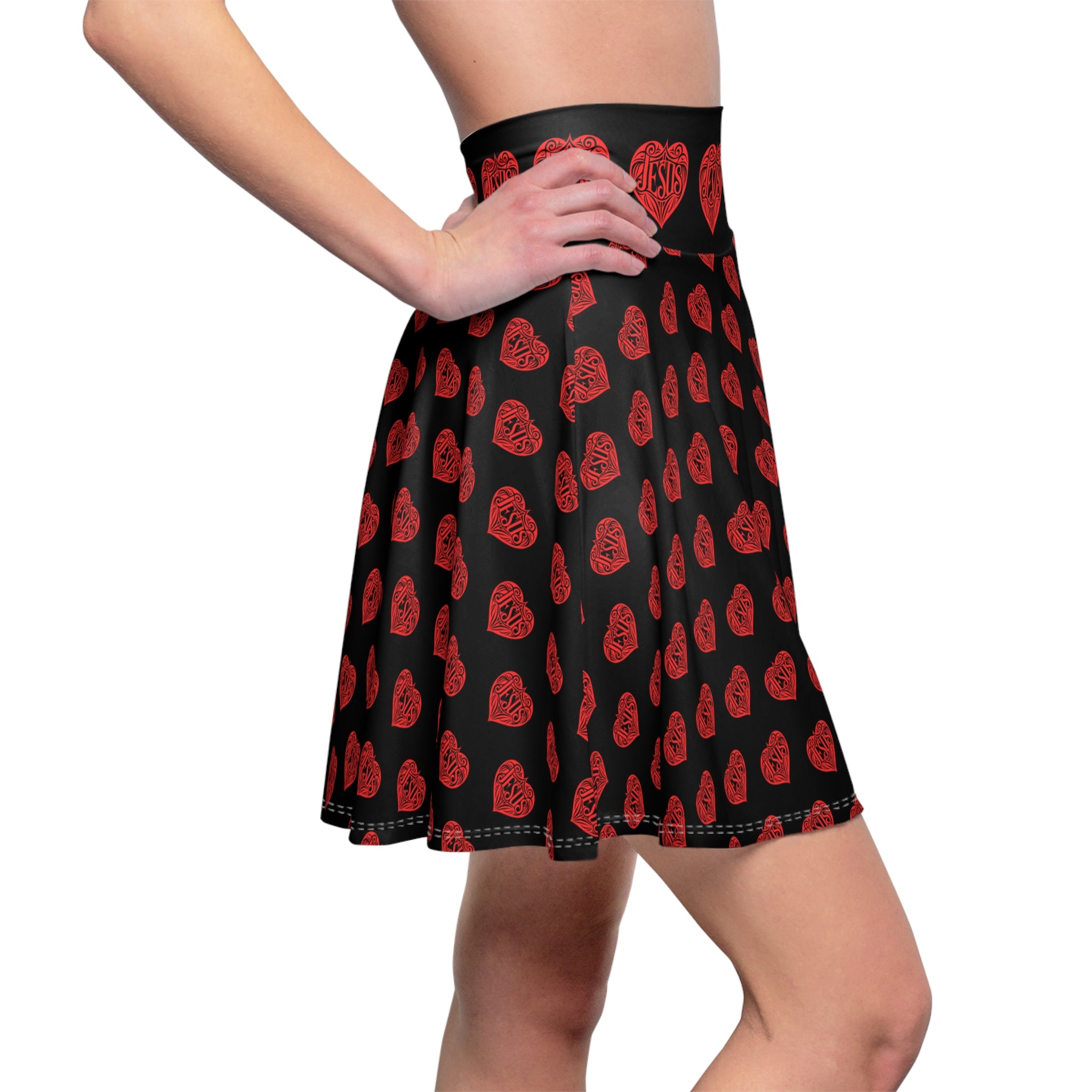 Jesus Heart Skater Skirt — Red Heart Pattern Christian Skirt