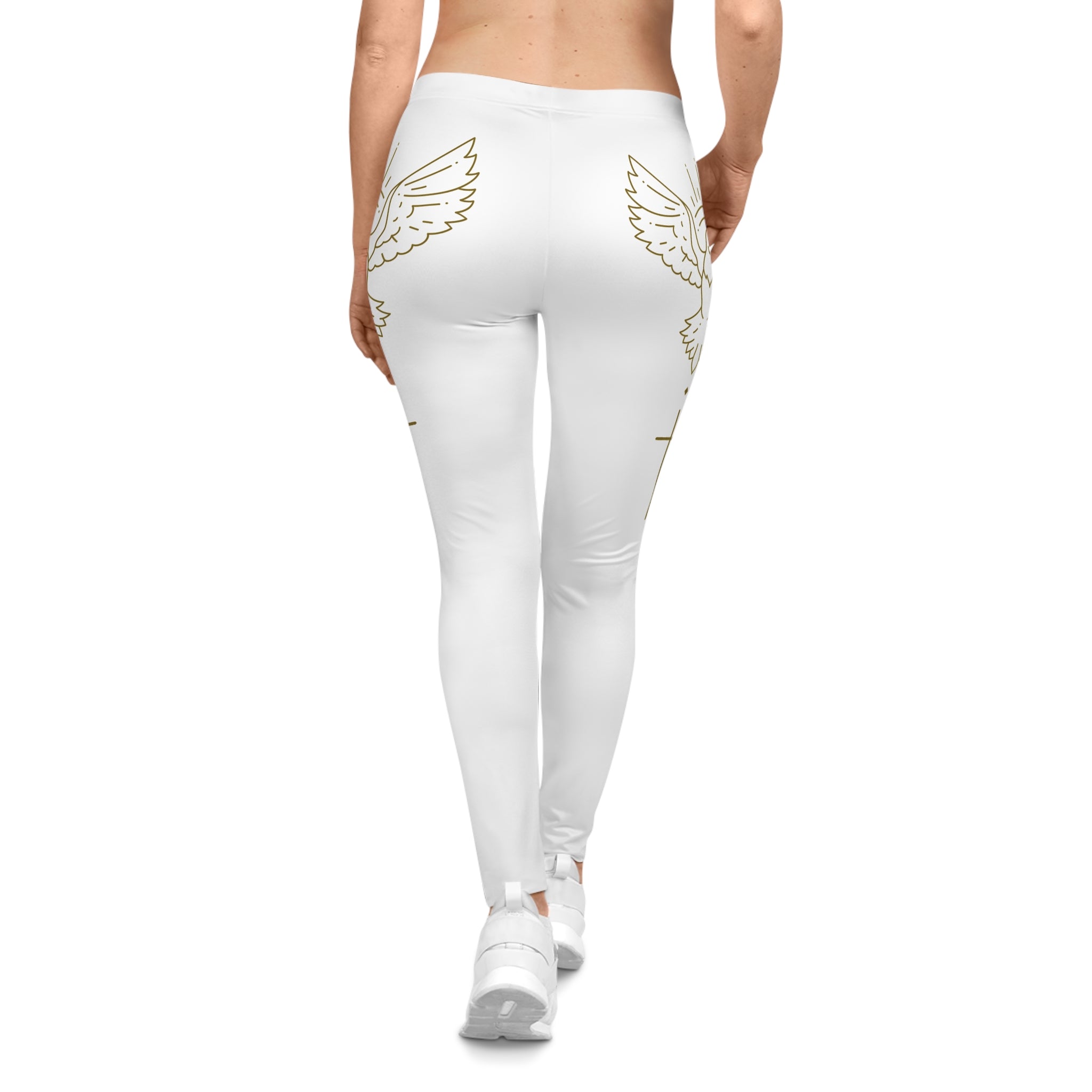 White Faith Dove Leggings — Gold Cross & Dove Casual Leggings