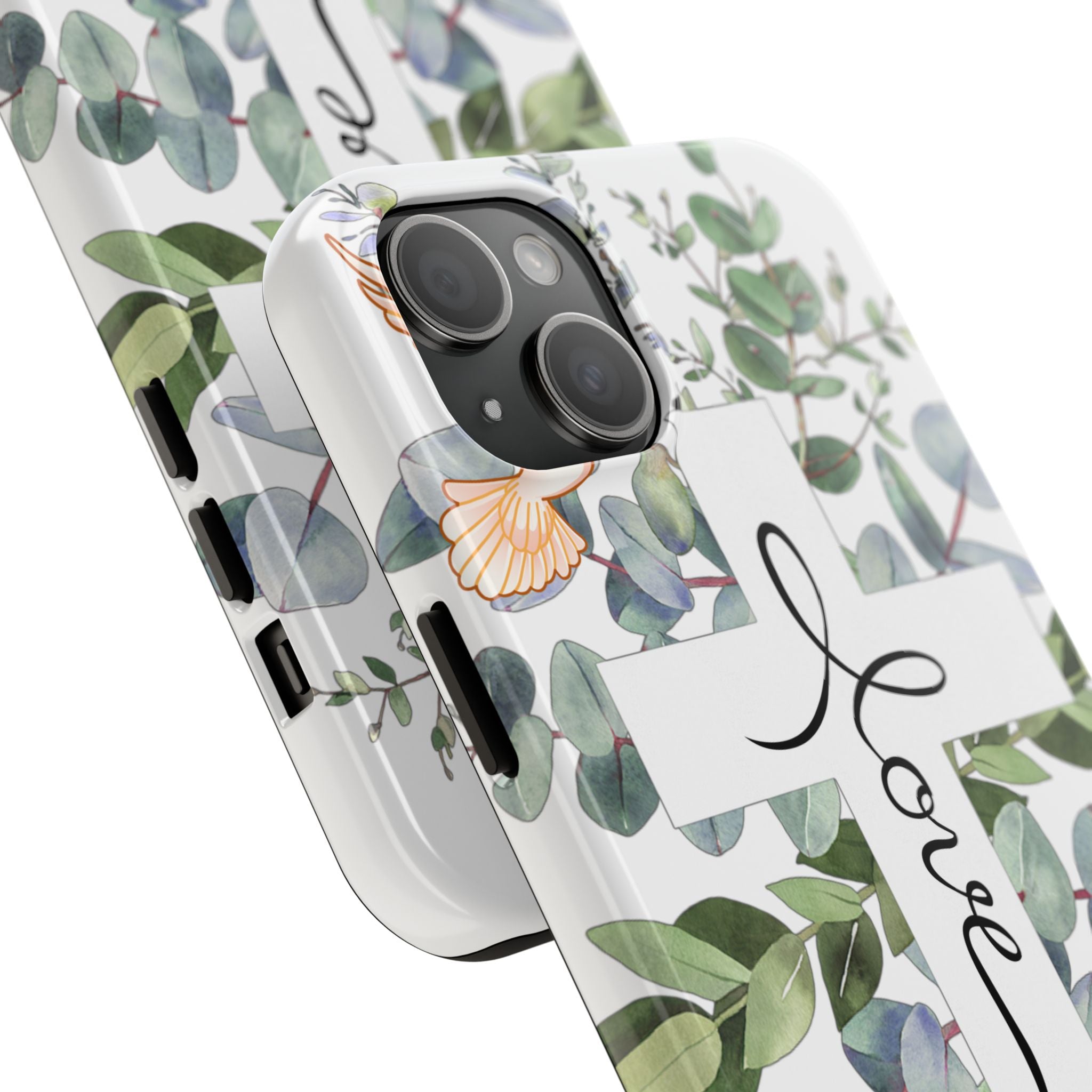 Religious Cross Tough Phone Case — Eucalyptus Floral "Love" Design