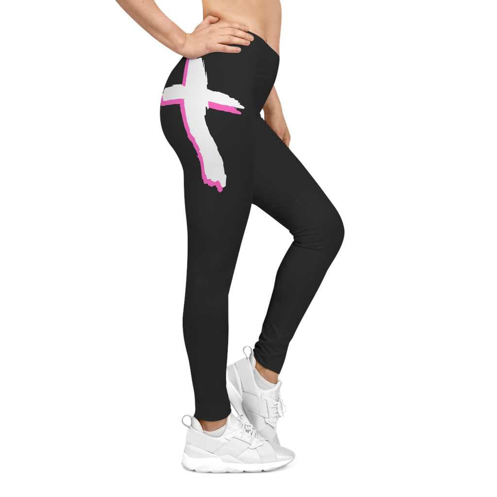 Black Jesus Saves Pink and White Women’s Leggings — Pink Brushstroke