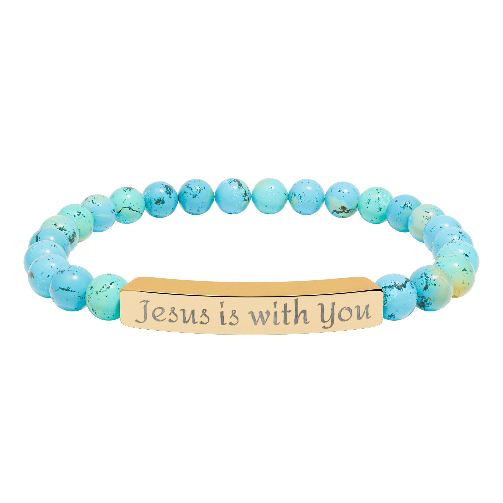 Engraved 'Jesus Is With You' Natural Stone Stretch Bracelet