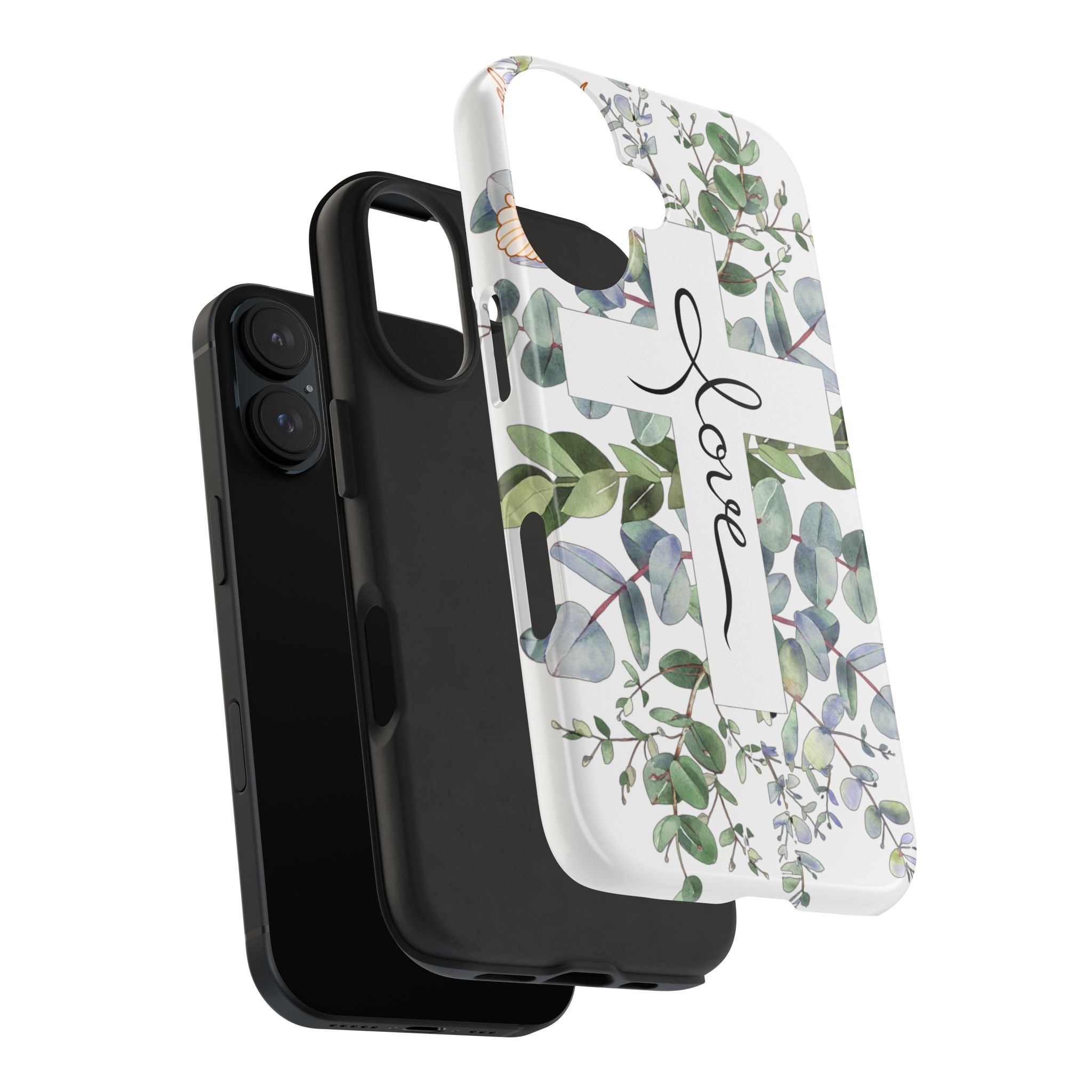 Religious Cross Tough Phone Case — Eucalyptus Floral "Love" Design