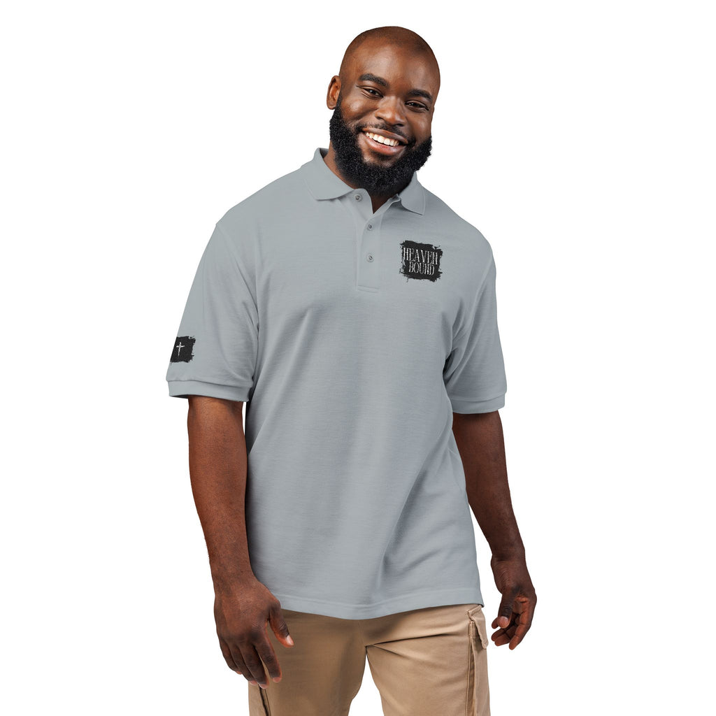 Embroidered Heaven Bound Patch Polo Shirt, Cross on Right Sleeve