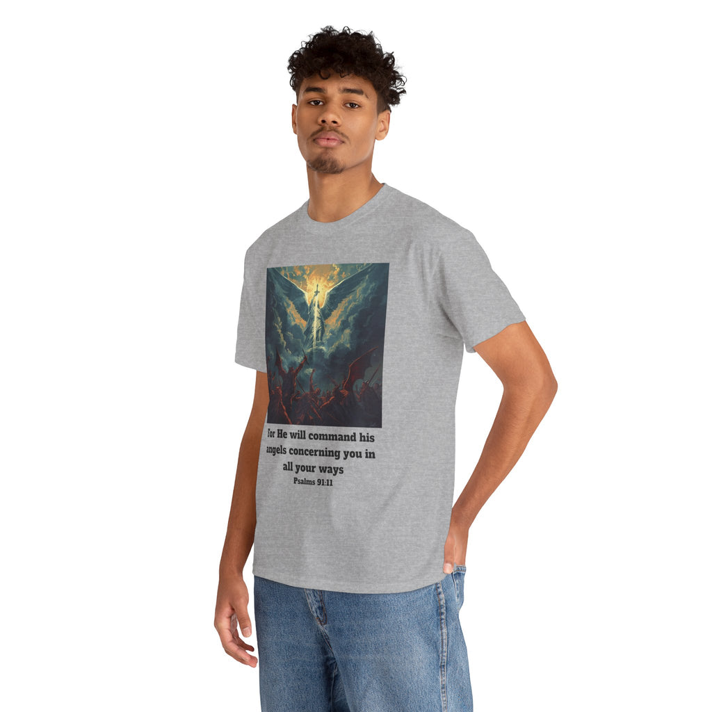 Psalm 91 Angel Tee — 'For He Will Command His Angels Concerning You' Christian Graphic T-Shirt