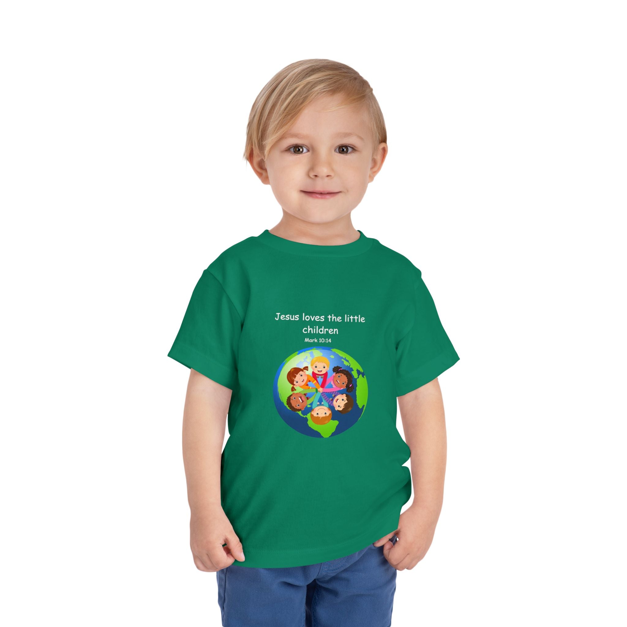 Kids' Christian Tee - "Jesus Loves the Little Children" Rainbow World Shirt