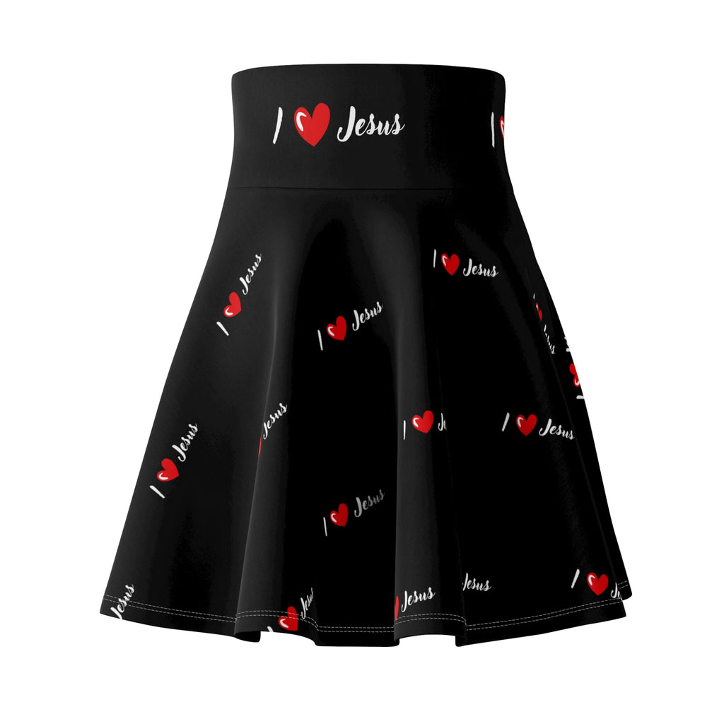 I  Heart Jesus Skirt — Women's Black Christian Faith Flared Skirt