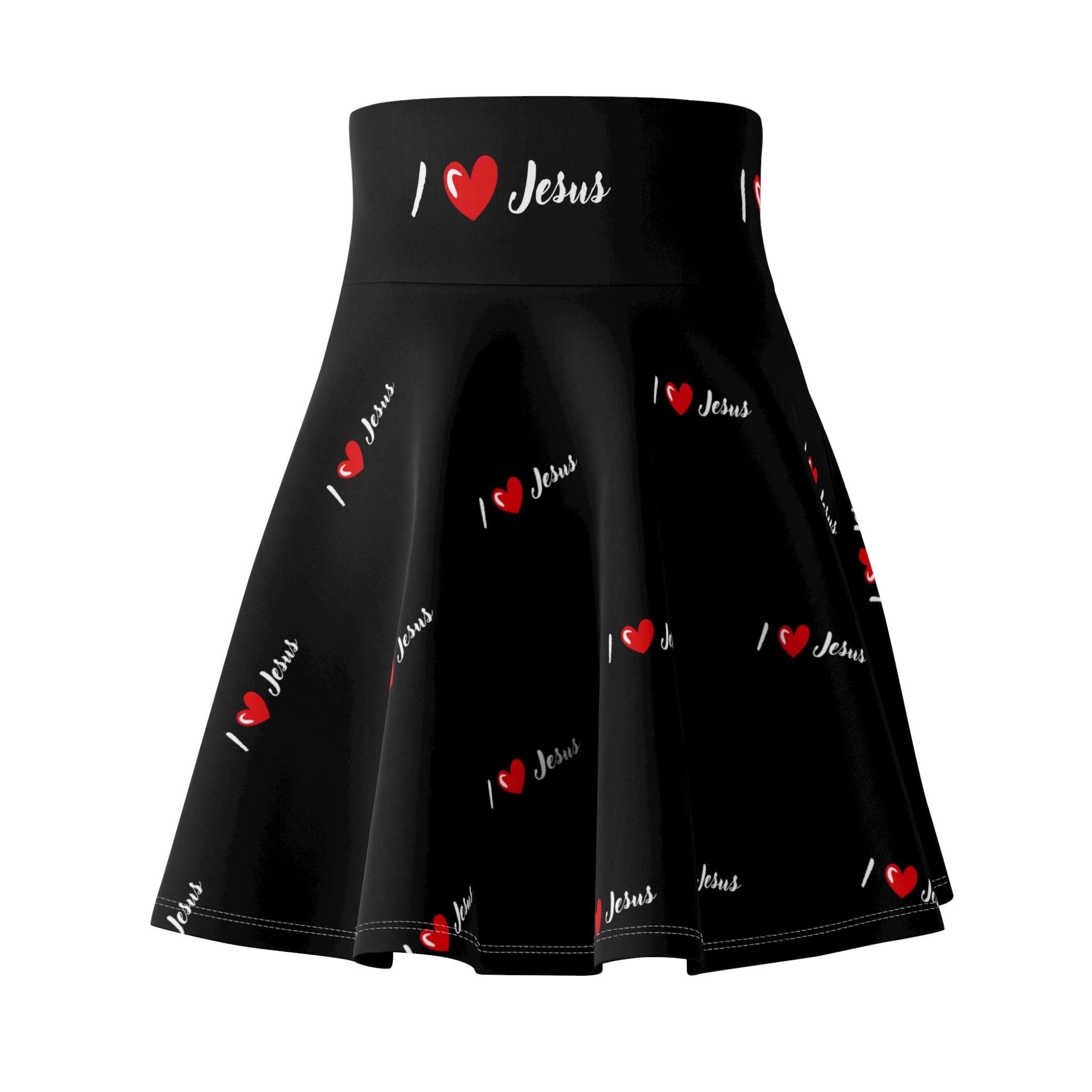 I  Heart Jesus Skirt — Women's Black Christian Faith Flared Skirt