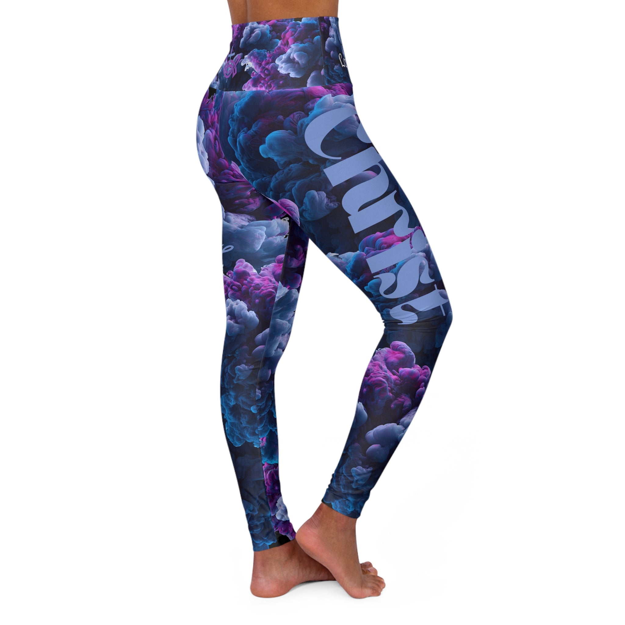 High-Waist Storm Clouds Christian Leggings — 'Love Like Christ' Motivational Activewear