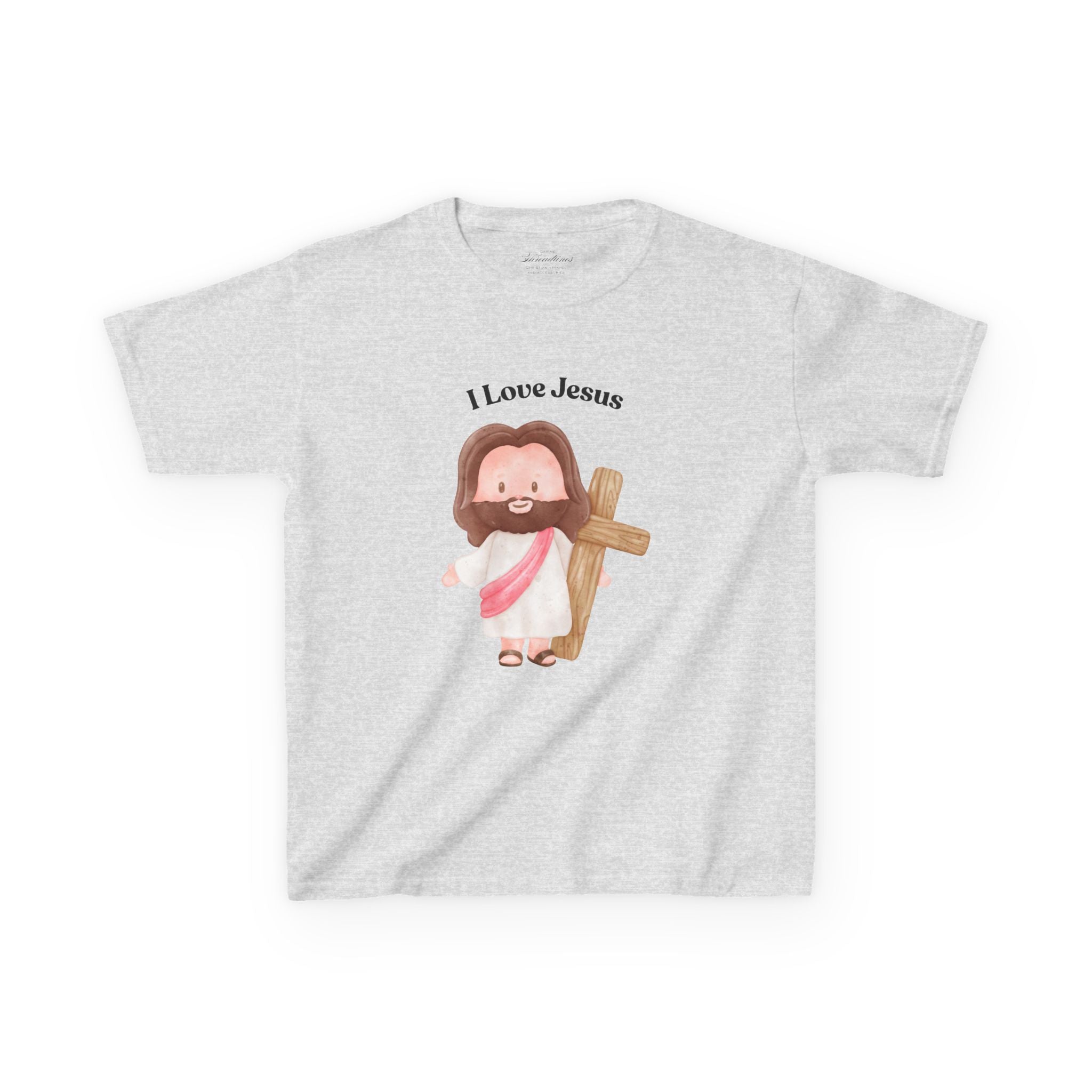 Kids T-Shirt — Cute "I Love Jesus" Cartoon Jesus Holding Cross — Christian Easter Gift for Children