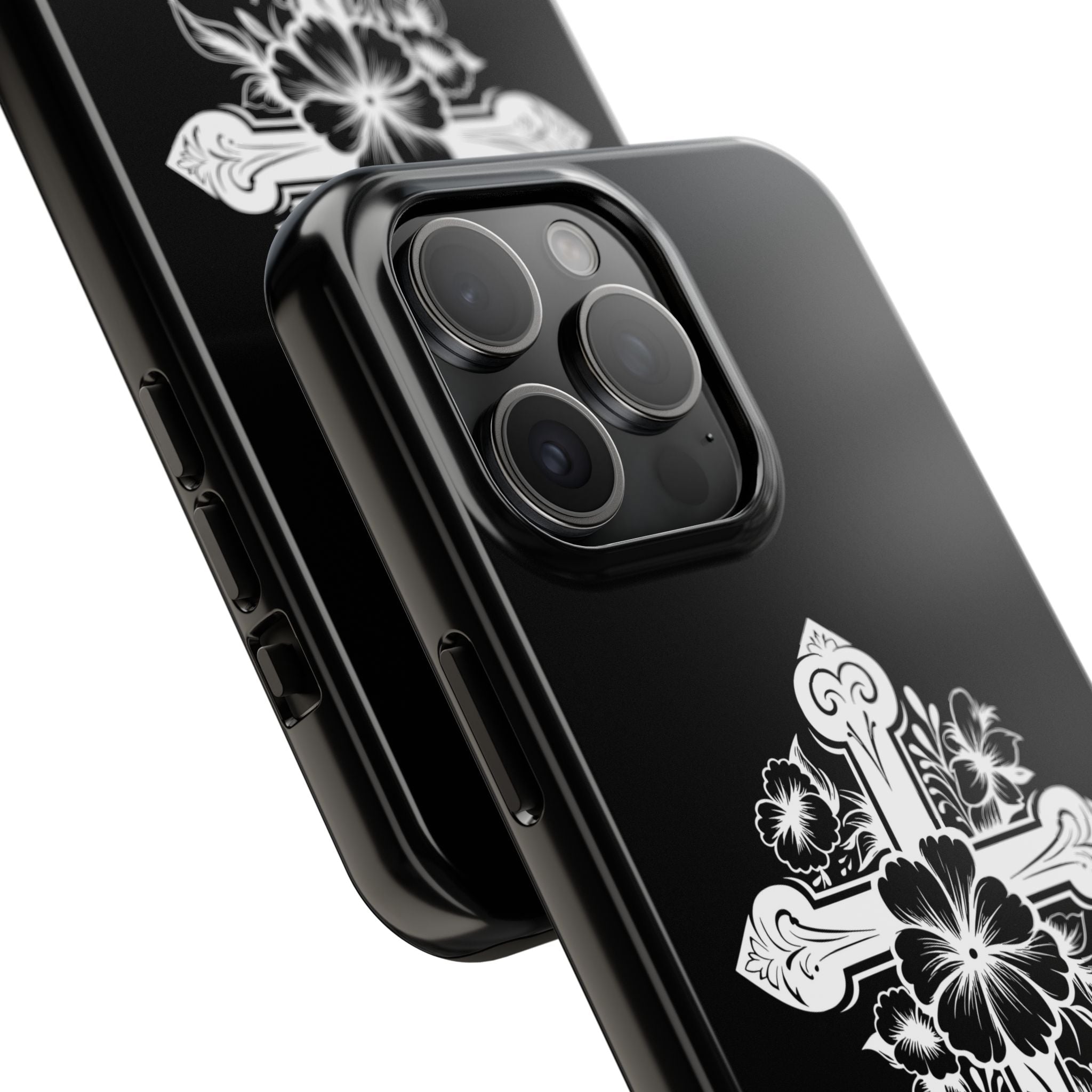 Floral Cross Tough Phone Case — Black Protective Christian Phone Cover