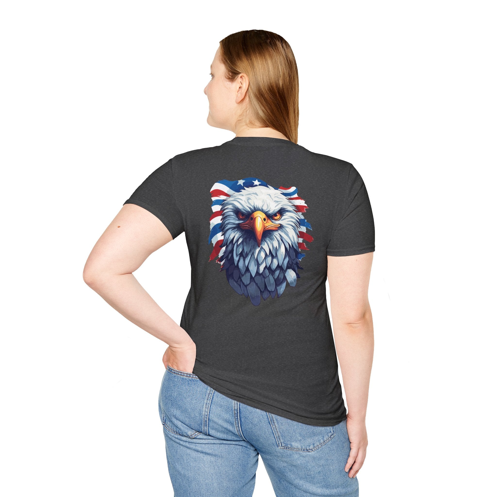 Patriotic Eagle T-Shirt — "May God Bless America" Flag Cross Graphic