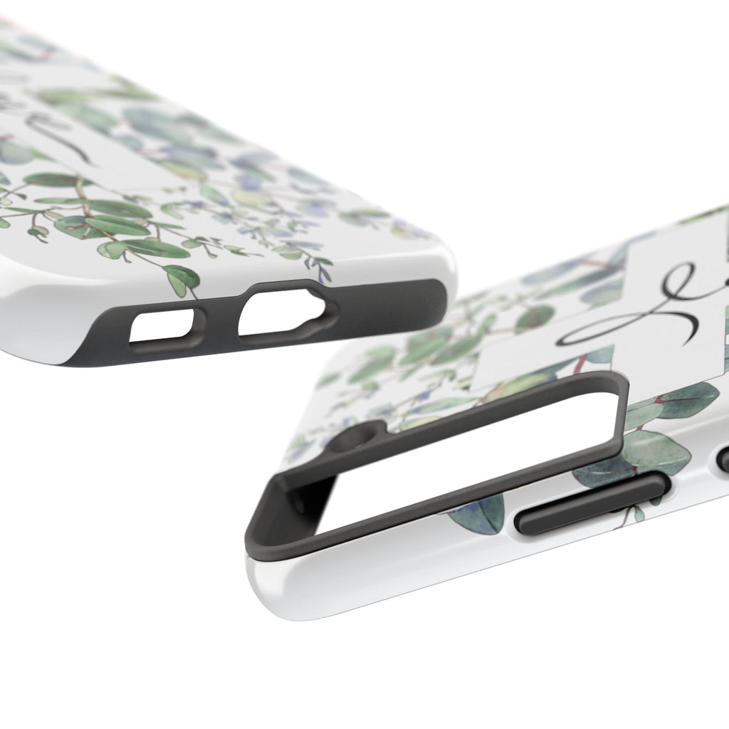 Religious Cross Tough Phone Case — Eucalyptus Floral "Love" Design