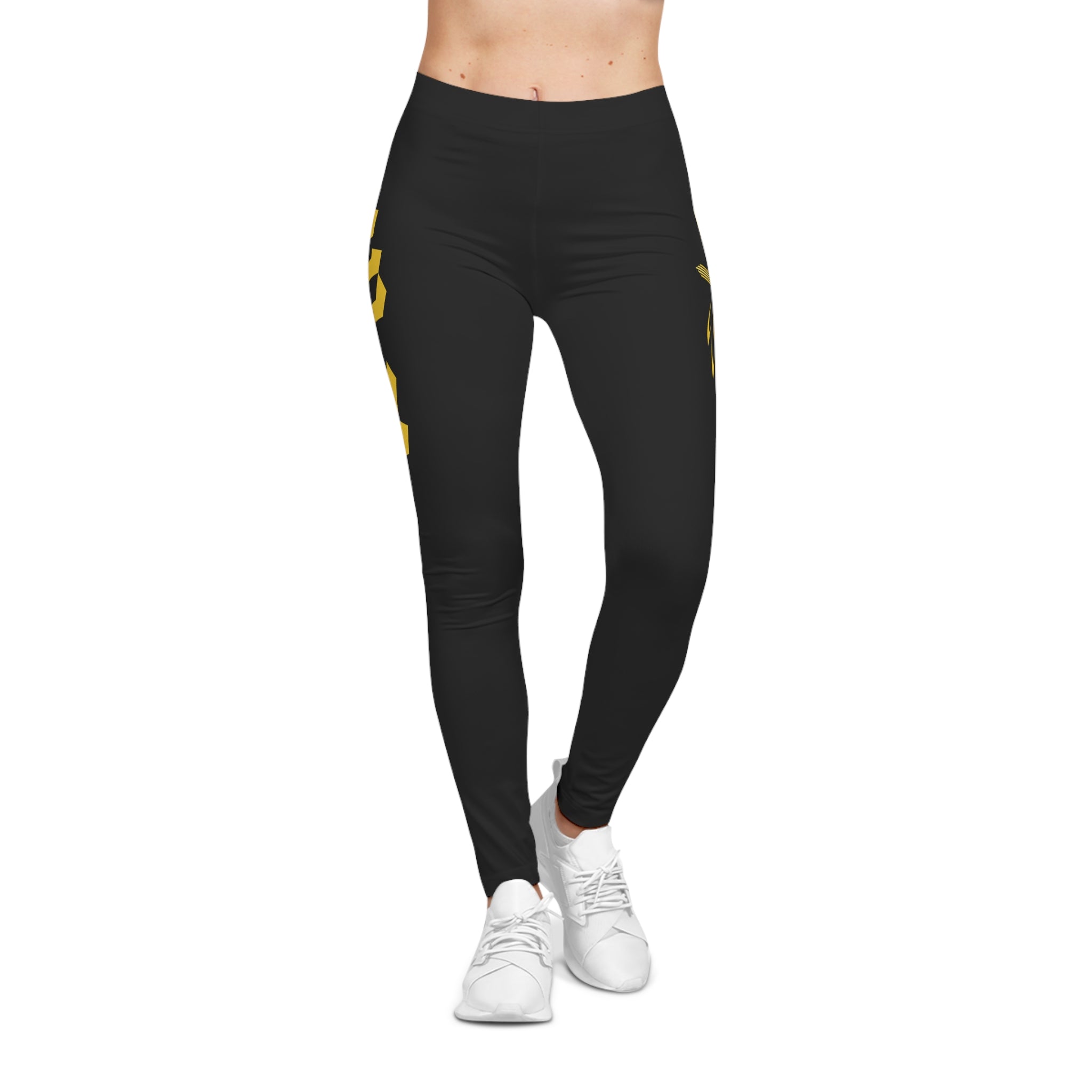 Winged Cross Black & Gold Leggings — Women's Graphic Activewear