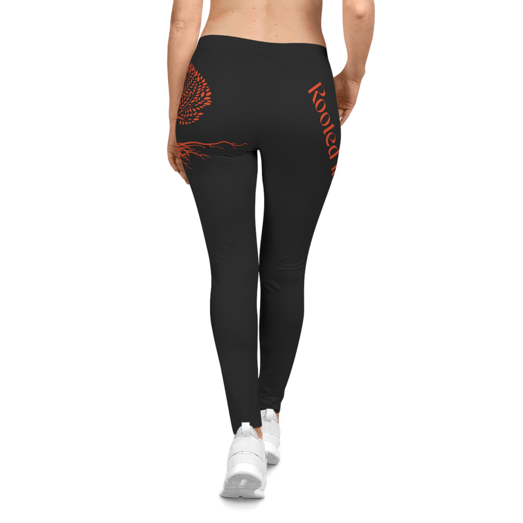 Rooted in Jesus Black & Orange Leggings — Faith-Based Tree of Life Leggings