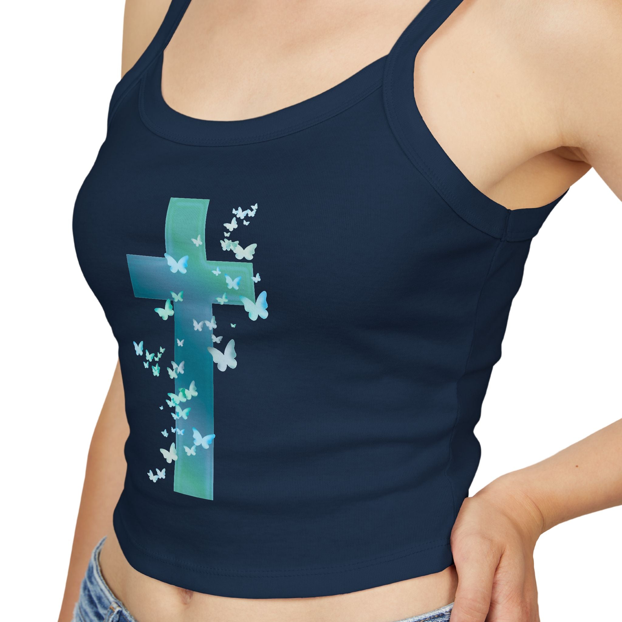 Cross and Butterflies Women's Spaghetti Strap Tank Top