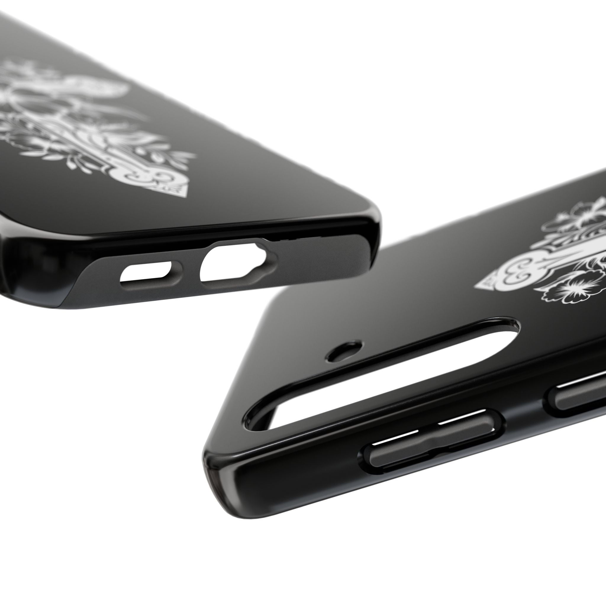 Floral Cross Tough Phone Case — Black Protective Christian Phone Cover
