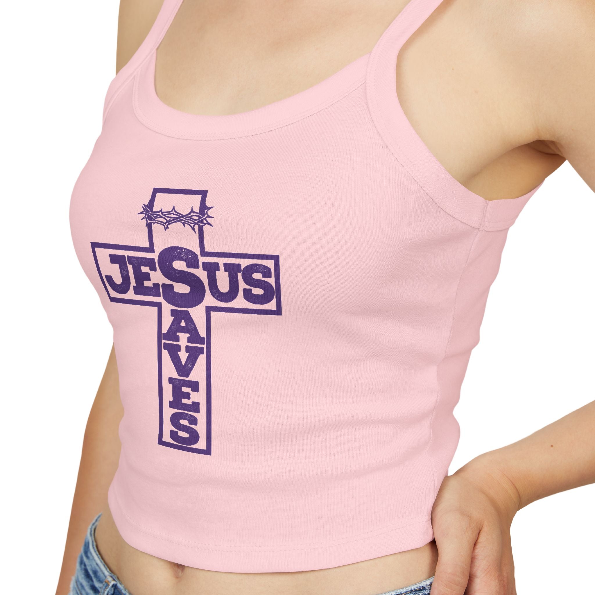Jesus Saves Women's Spaghetti Strap Tank Top — Christian Faith Graphic Tank