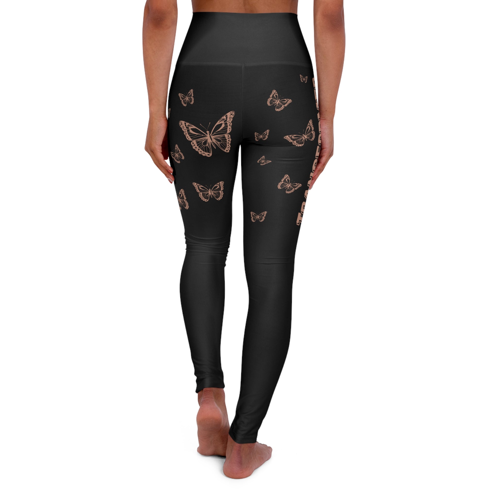 Butterfly Print High-Waist Leggings — Black Rose Gold Accent