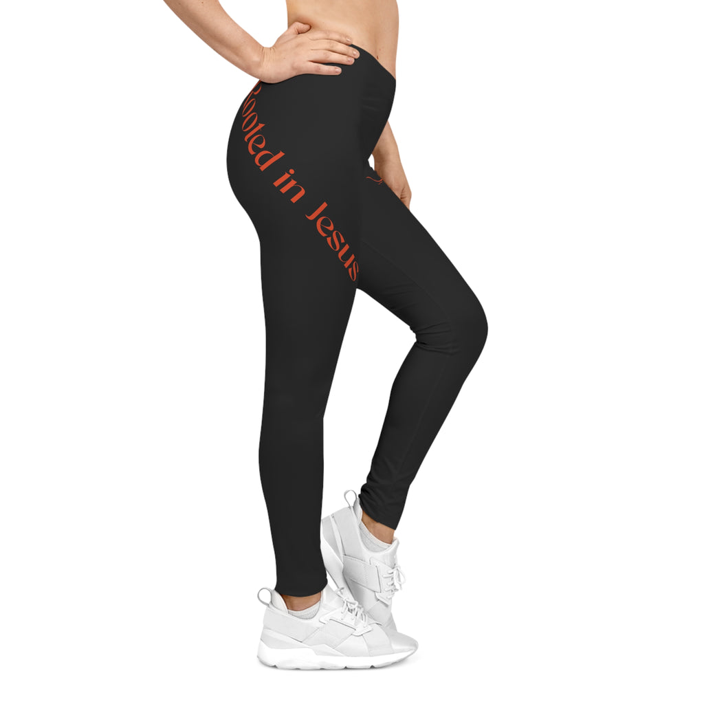 Rooted in Jesus Black & Orange Leggings — Faith-Based Tree of Life Leggings