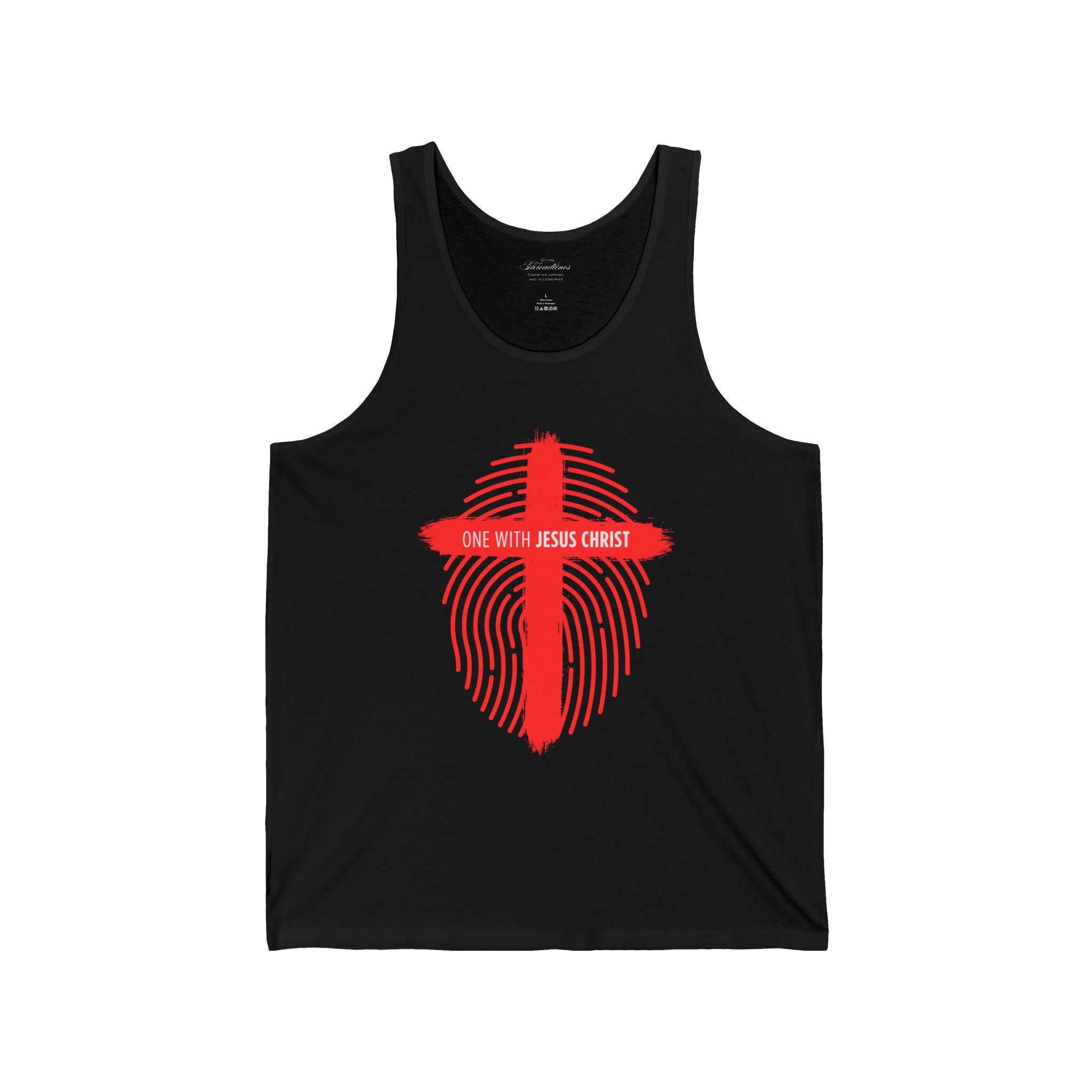 Christian Faith Tank Top — 'One With Jesus Christ' Cross Fingerprint Design