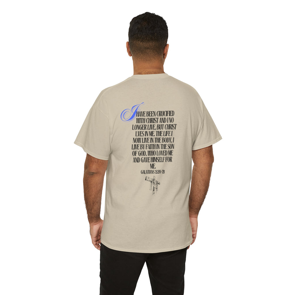 Christian Cross Tee — “Christ Lives in Me” Scripture Shirt (Galatians 2:20)