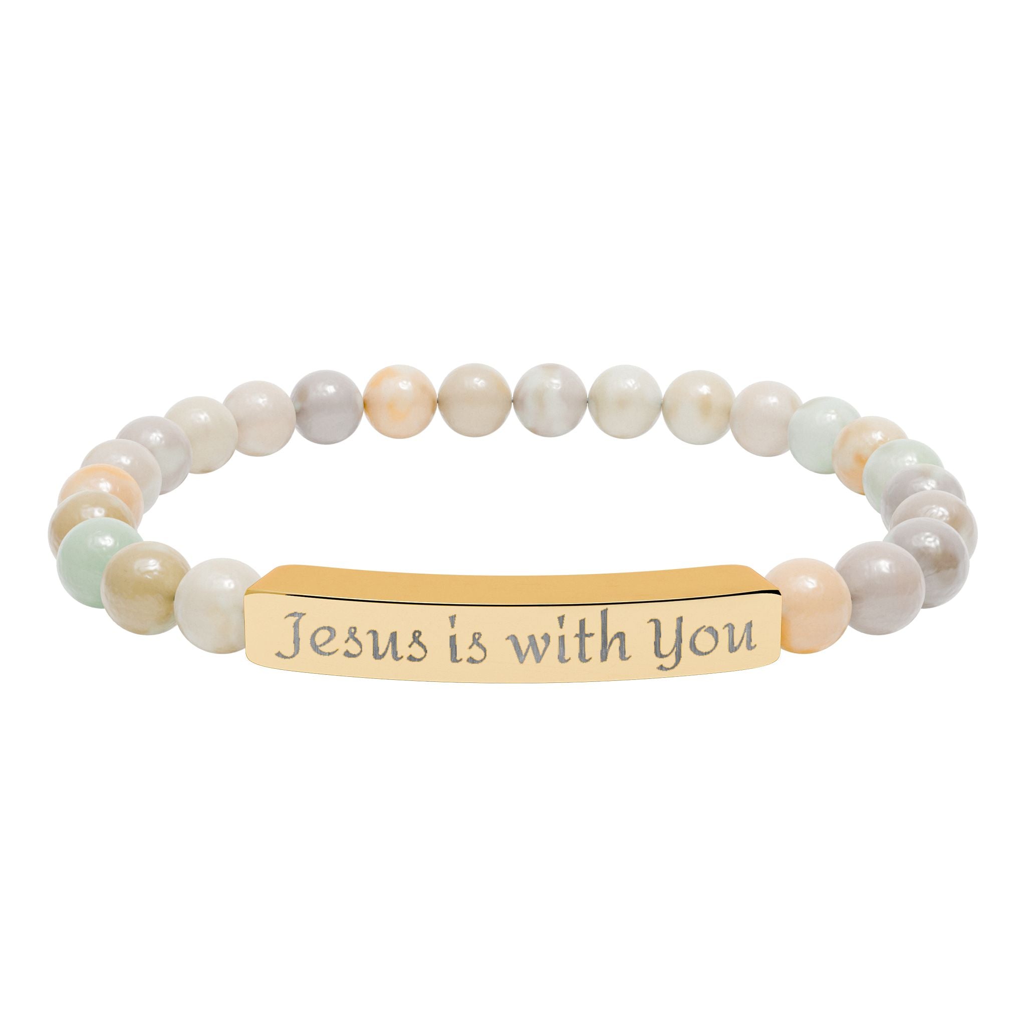 Engraved 'Jesus Is With You' Natural Stone Stretch Bracelet