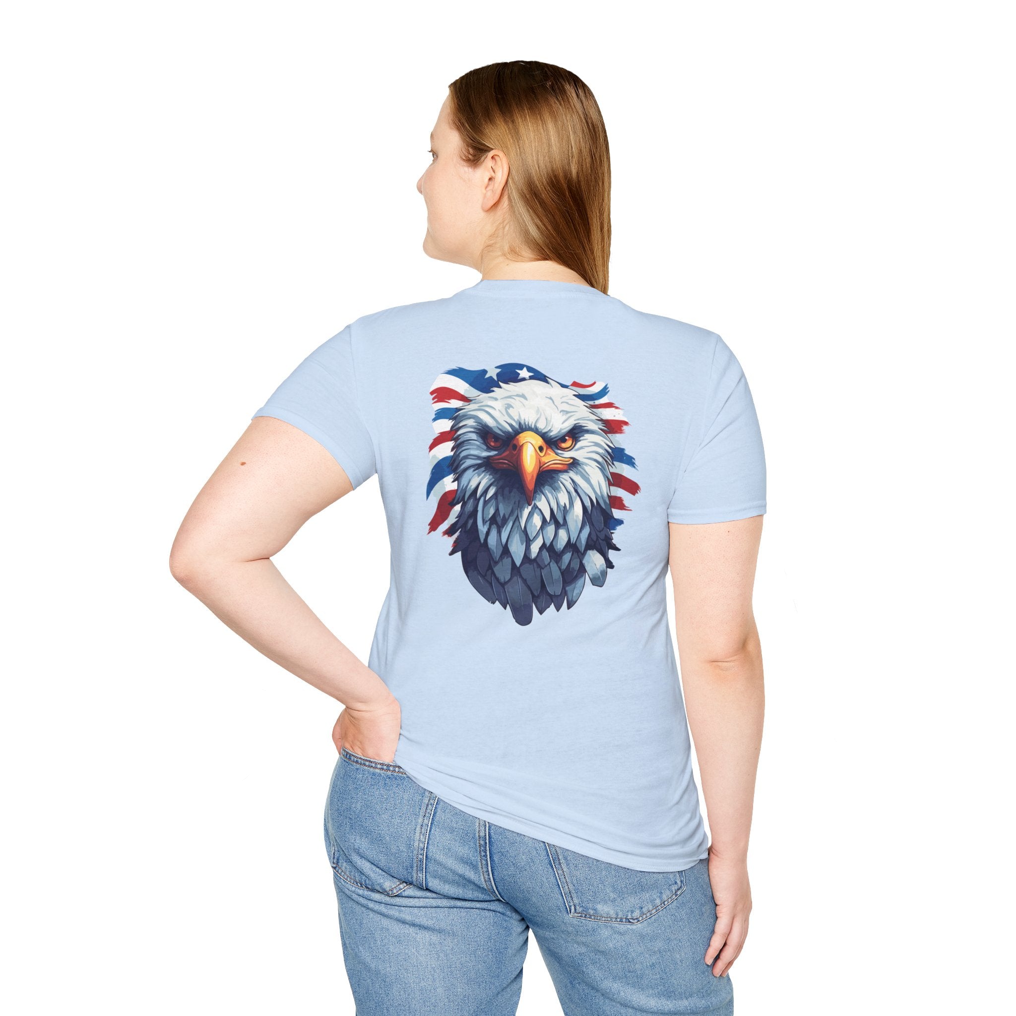 Patriotic Eagle T-Shirt — "May God Bless America" Flag Cross Graphic