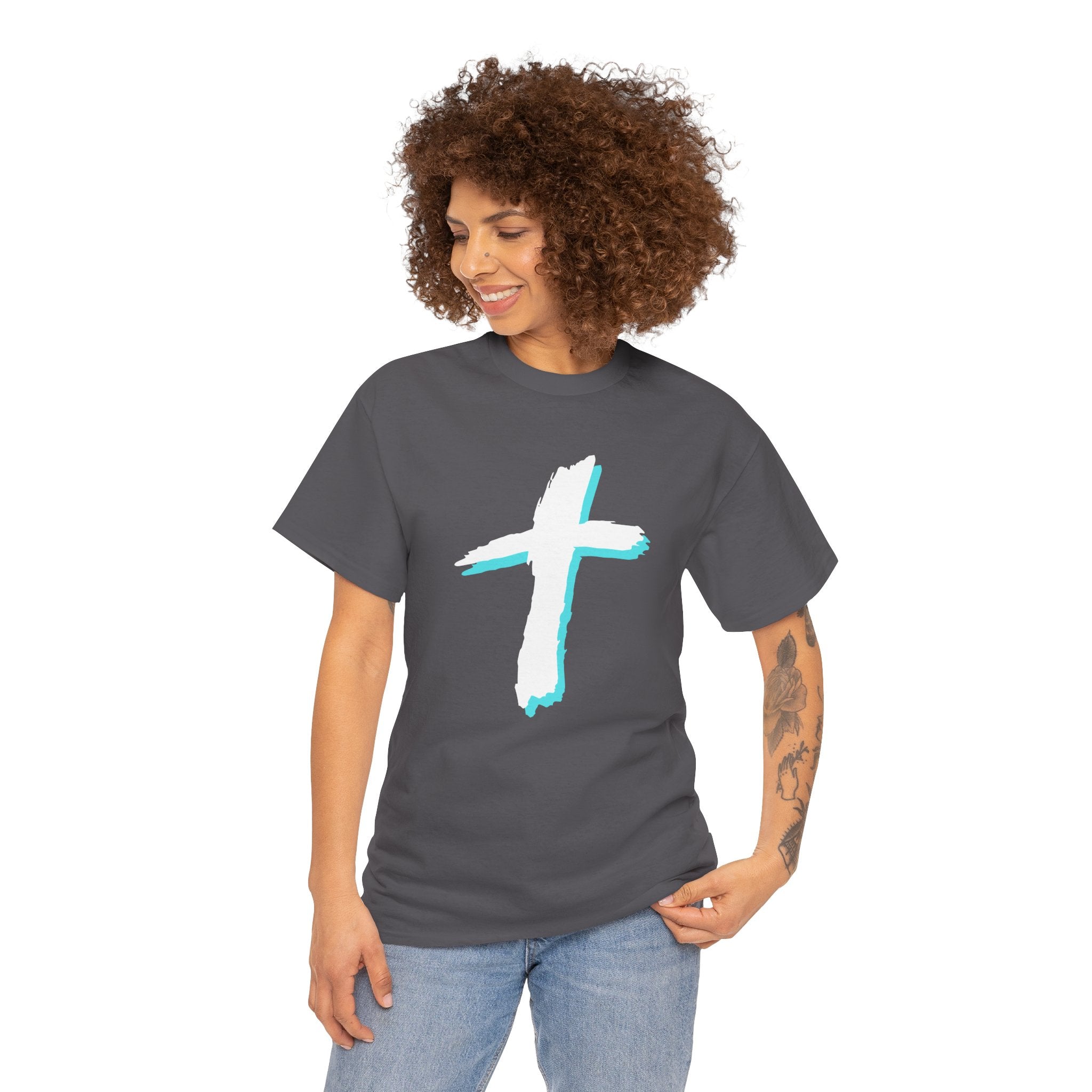 Christian Cross T-Shirt — “Ask Me About Jesus” Faith Tee