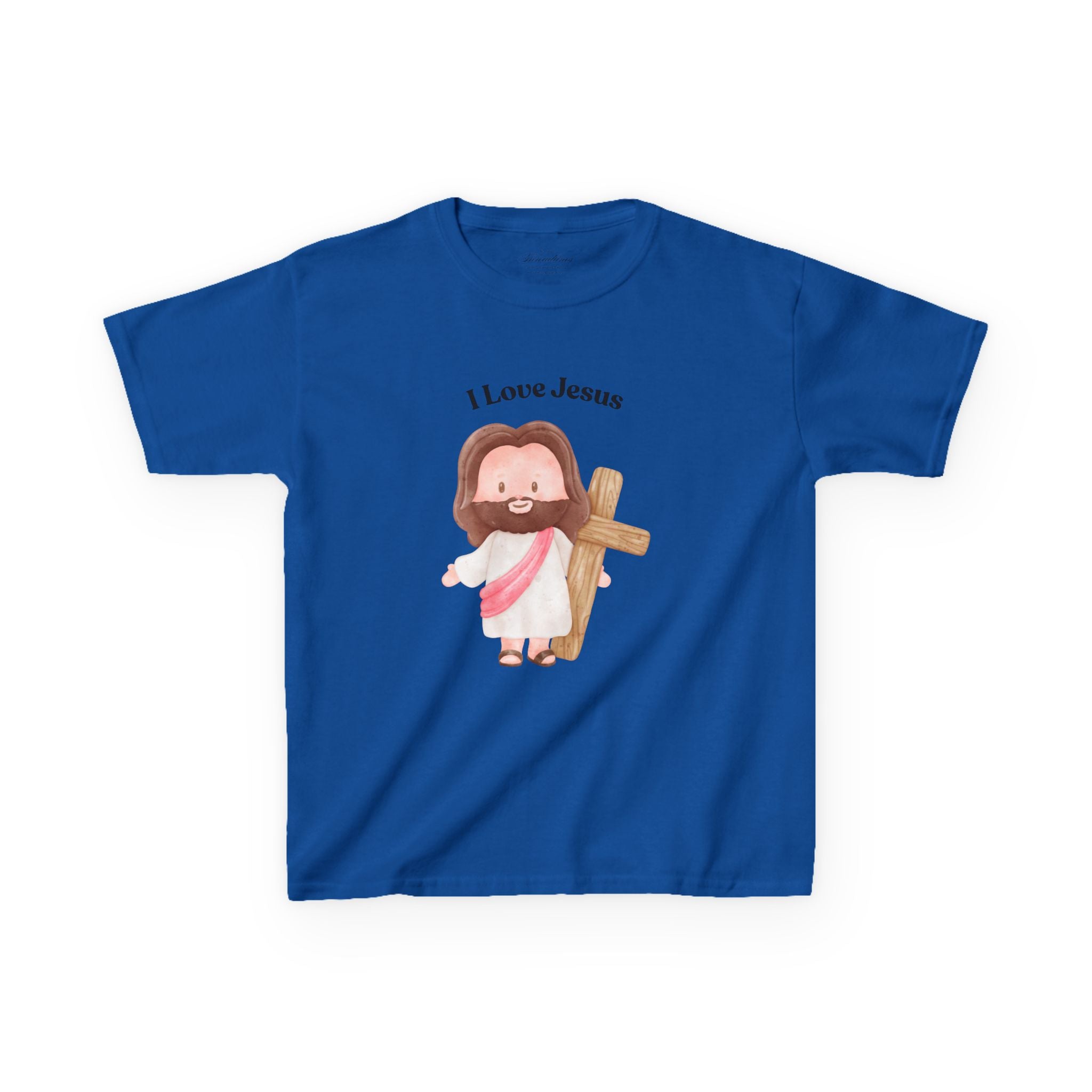 Kids T-Shirt — Cute "I Love Jesus" Cartoon Jesus Holding Cross — Christian Easter Gift for Children