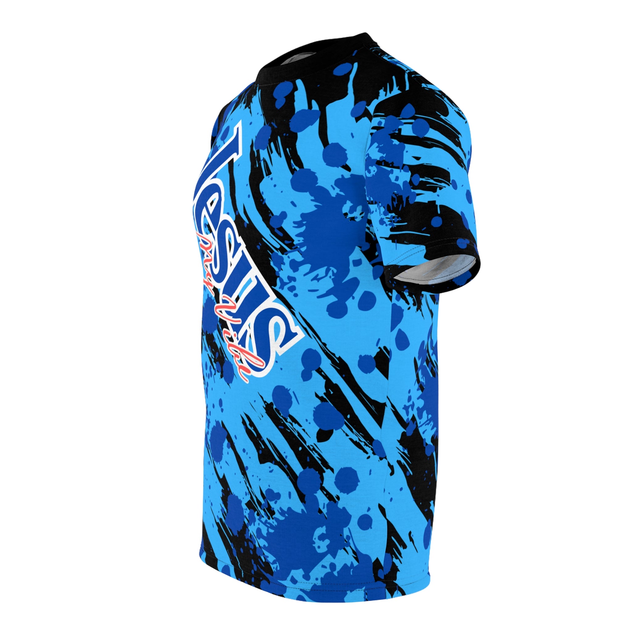 Jesus is My Vibe Splash Graphic Tee — Blue All-Over Print Christian Shirt