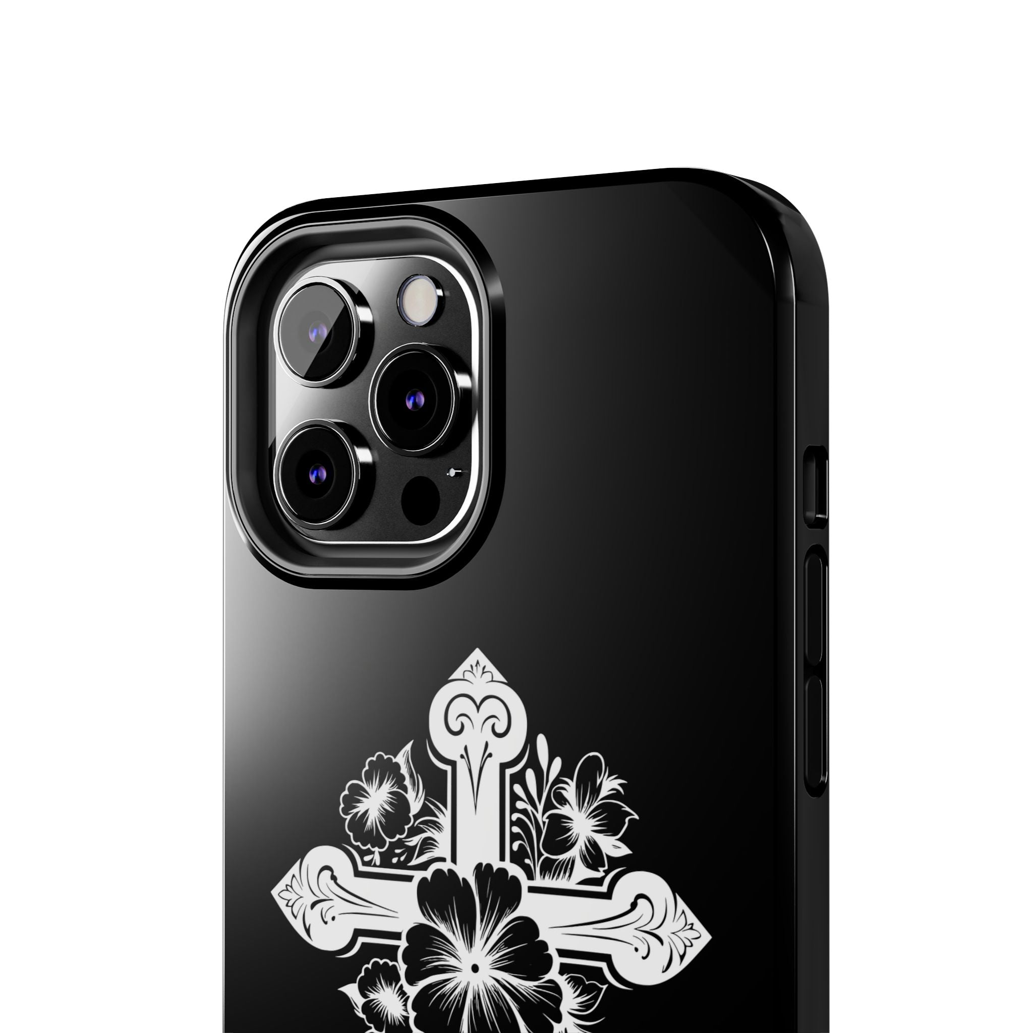 Floral Cross Tough Phone Case — Black Protective Christian Phone Cover