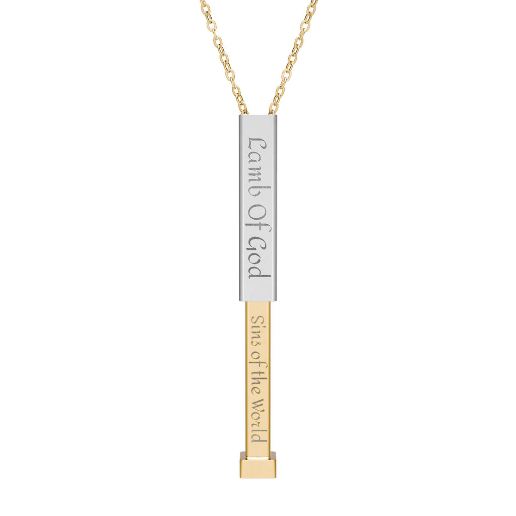 Hidden Message Sliding Blank Bar Necklace (Engraving) Lamb of God/Sins of the World