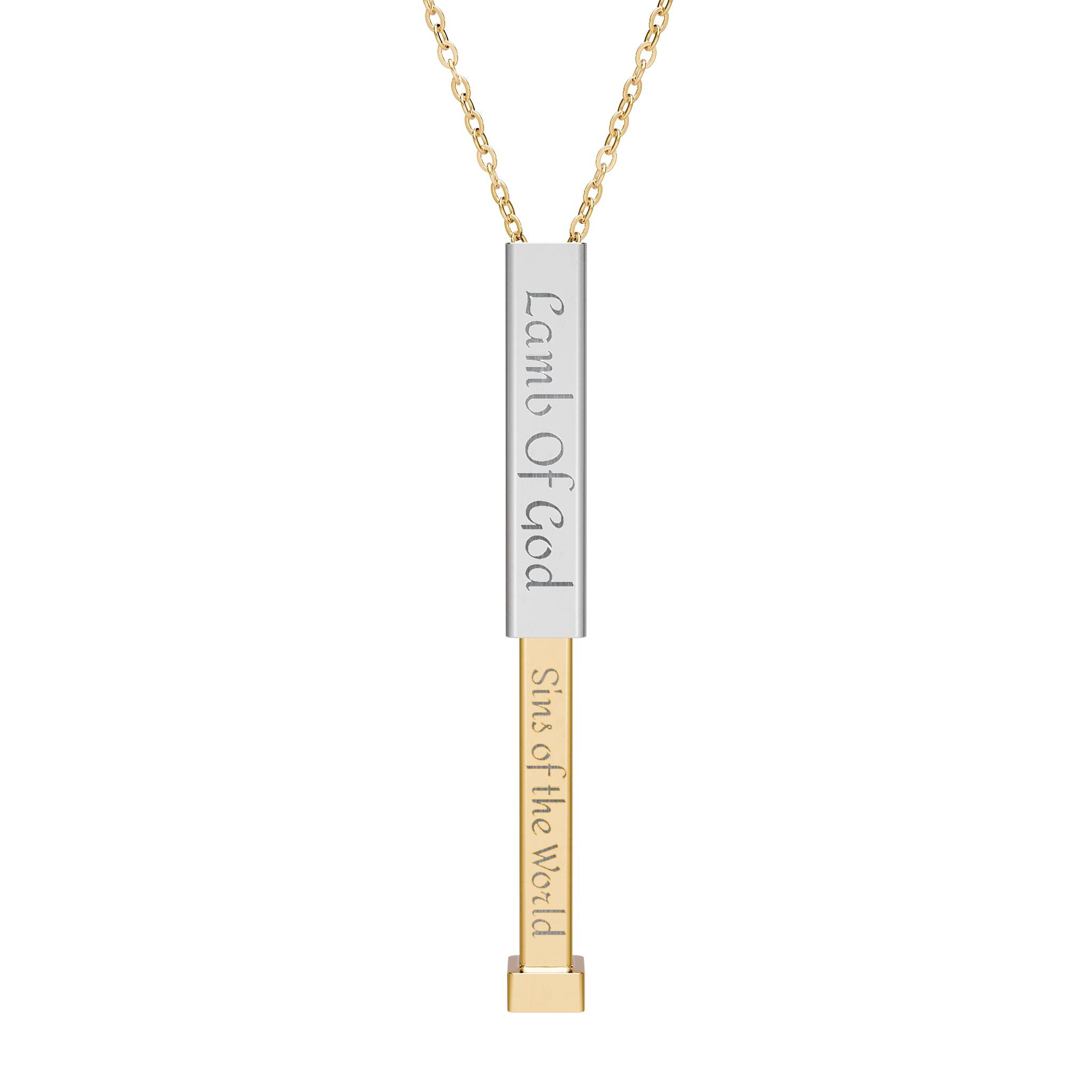 Hidden Message Sliding Blank Bar Necklace (Engraving) Lamb of God/Sins of the World