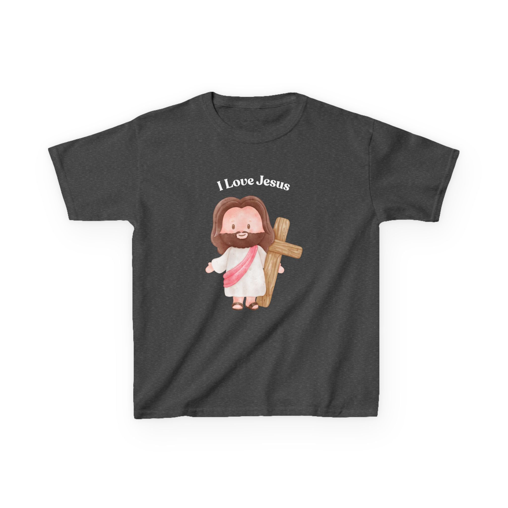 Kids T-Shirt — Cute "I Love Jesus" Cartoon Jesus Holding Cross — Christian Easter Gift for Children