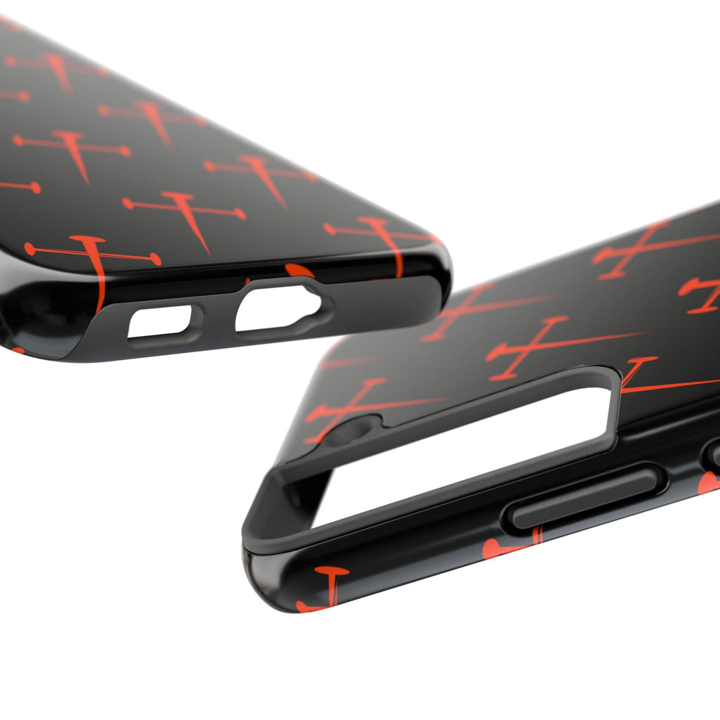 Black Tough Phone Case with Orange Nail Cross Pattern